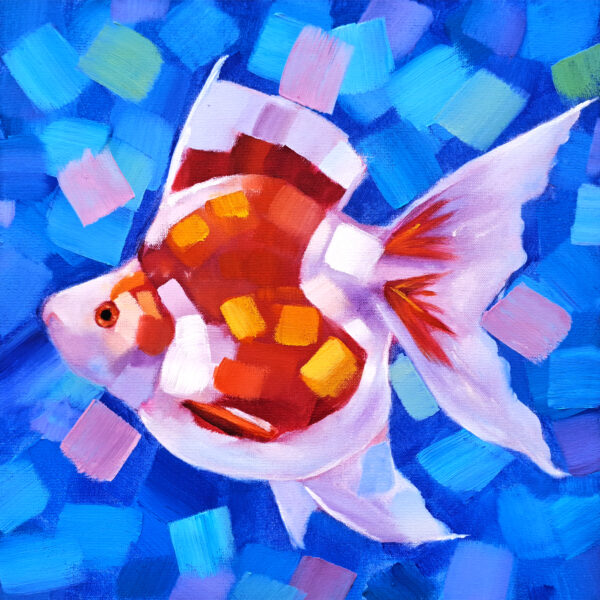 Goldfish Painting Fish Original Art Animal Small Artwork Oil Painting 10" by 10"