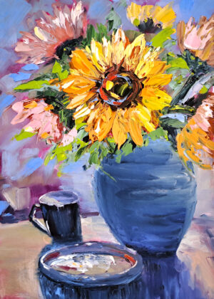 Sunflowers painting Flowers Original Art Impasto Oil Painting