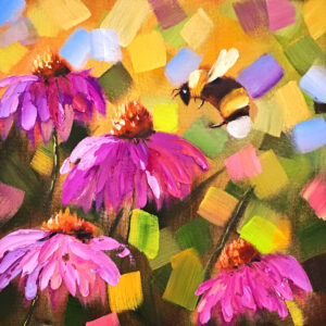 Bee Painting Daisy Original Art Impasto Oil Painting