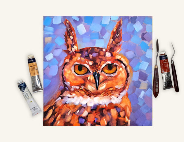 Owl Painting Bird Original Art Animal Oil Painting Virgin Eagle Owl Wall Art