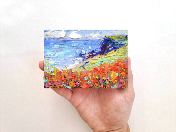 California Painting Point Buchon Original Art Seascape Impasto Oil Painting Wildflower Artwork by Dmitry Vyazmin