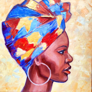 Black Woman Painting African Queen Original Artwork African American Female OIl Painting on Canvas 16x16 inch by Valentina Kiklevich