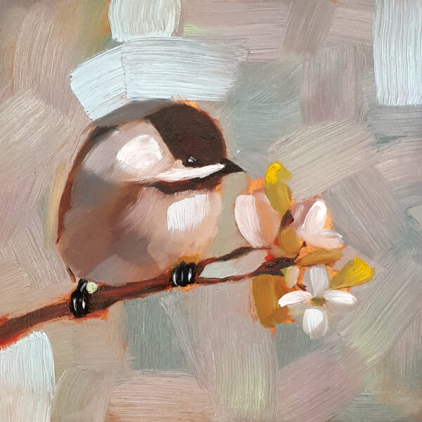 Chickadee Painting Bird Original Art Titmouse Oil Painting Animal Small Wall Art