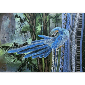 Blue Macaw painting Original watercolor Black paper art Horizontal wall art by Rubinova