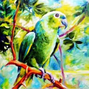 Parrot Painting Bird Original Art Green Parrot Artwork by ArtOlgaGoncharova
