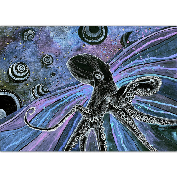 Octopus painting Galaxy Original art Black background artwork by Rubinova