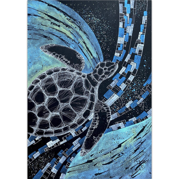 Sea Turtle painting Original art Black paper artwork Night watercolor by Rubinova