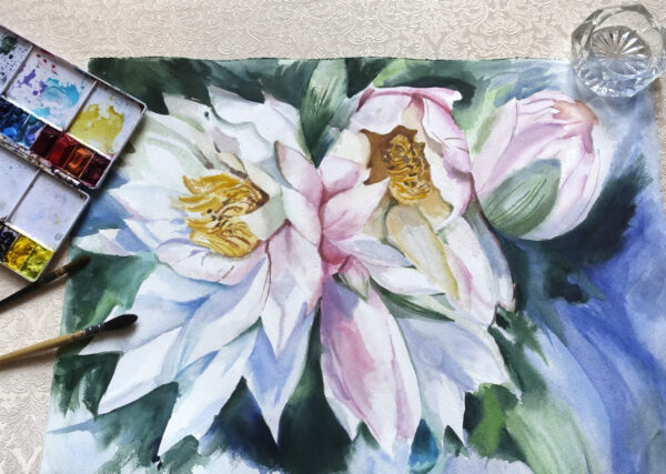 Lotus original watercolor olivkan