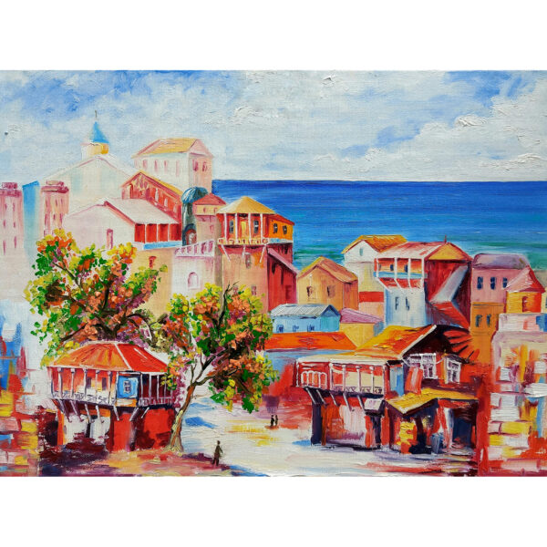 Turkey Oil Painting Antalya Original Art Old City Streets Artwork Landscape Wall Art