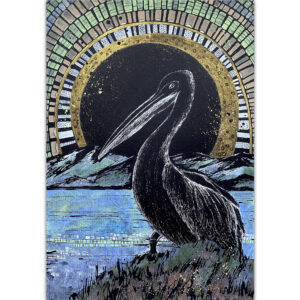 Pelican painting Bird original art Black paper artwork by Rubinova Olesya