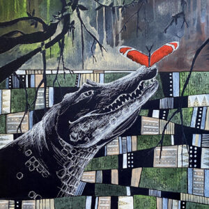 Crocodile painting Alligator watercolor art on black paper by Rubinova