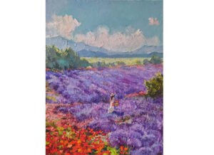 Landscape Oil Painting Canvas Provence Lavender Flowers Original Art 20 by 16 inches Impasto Artwork