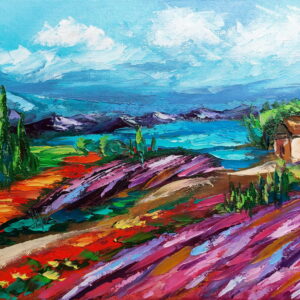 Tuscany Painting Italy Original Art Lavender Fields Artwork