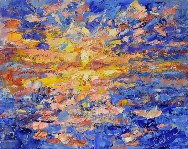 Seascape Painting Sunset Landscape Original Oil Artwork Sea Sky Nature Art Small Plein Air Impressionism