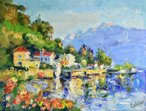 Italy Painting Lake Como Landscape Original Art Small Impasto Impressionism