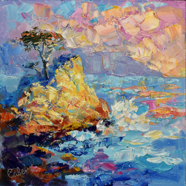 California Painting Coast Rock Original Art Sunset Landscape