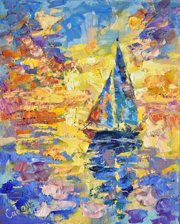 Sail Painting Sea Sunset Original Art Oil Impressionism Landscape