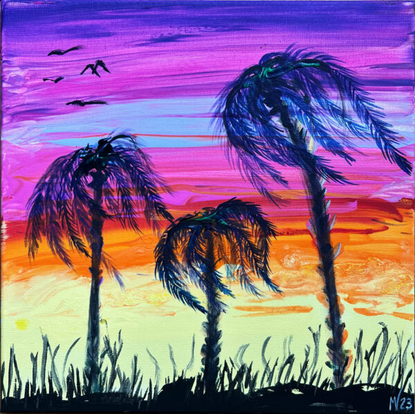 sunset palms painting