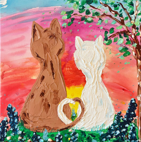 love cats painting 3d sunset artwork